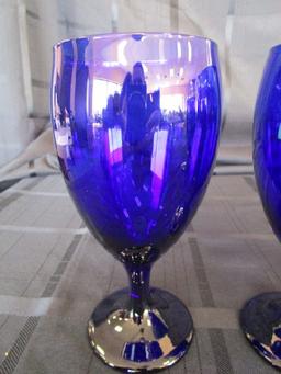 7 Blue Libby Glass Water Goblets