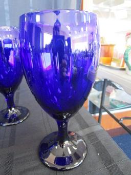 7 Blue Libby Glass Water Goblets