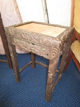 Vintage/Antique Side Table Wooden Ornate/Fish Motif Carved Trim, Columns