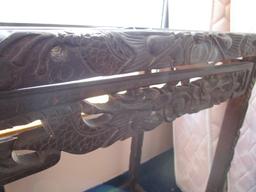 Vintage/Antique Side Table Wooden Ornate/Fish Motif Carved Trim, Columns