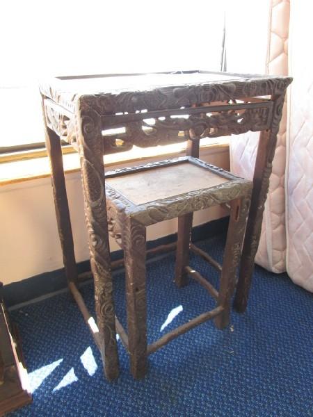 Vintage/Antique Side Table Wooden Ornate/Fish Motif Carved Trim, Columns