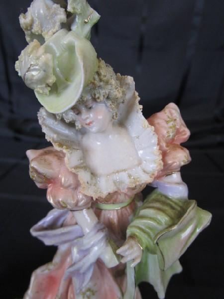 Ceramic/Porcelain Victorian Man/Woman Green/Pink Motif