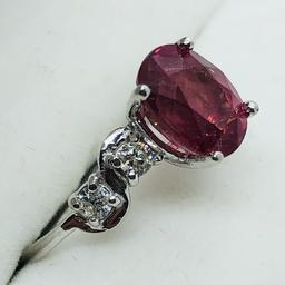 10K White Gold Ruby 1.7ct Diamond 0.22ct Ring