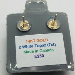 14K Yellow Gold White Topaz 7ct Earrings