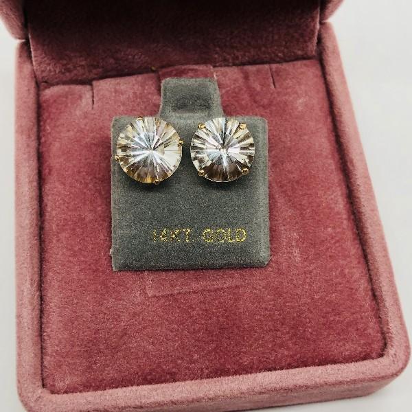 14K Yellow Gold White Topaz 7ct Earrings