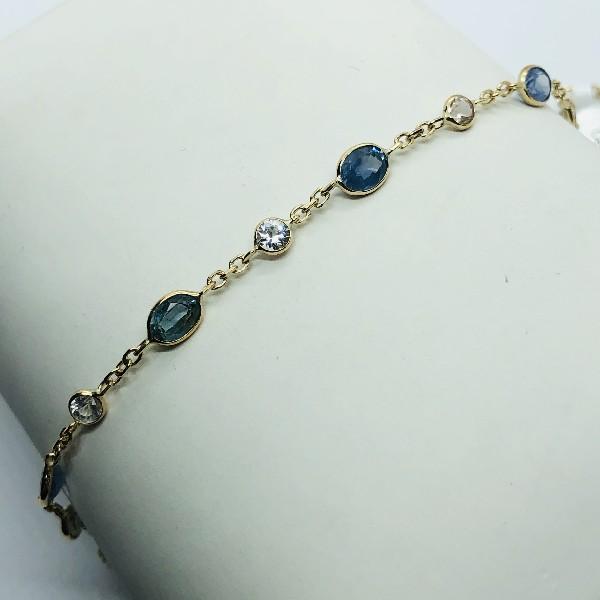 14K Yellow Gold Ceylon Blue Sapphire Ceylon White Sapphire 4.1ct Bracelet