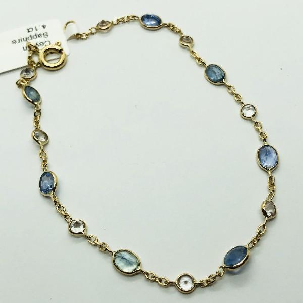 14K Yellow Gold Ceylon Blue Sapphire Ceylon White Sapphire 4.1ct Bracelet