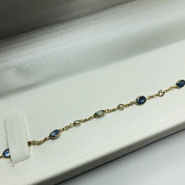 14K Yellow Gold Ceylon Blue Sapphire Ceylon White Sapphire 4.1ct Bracelet