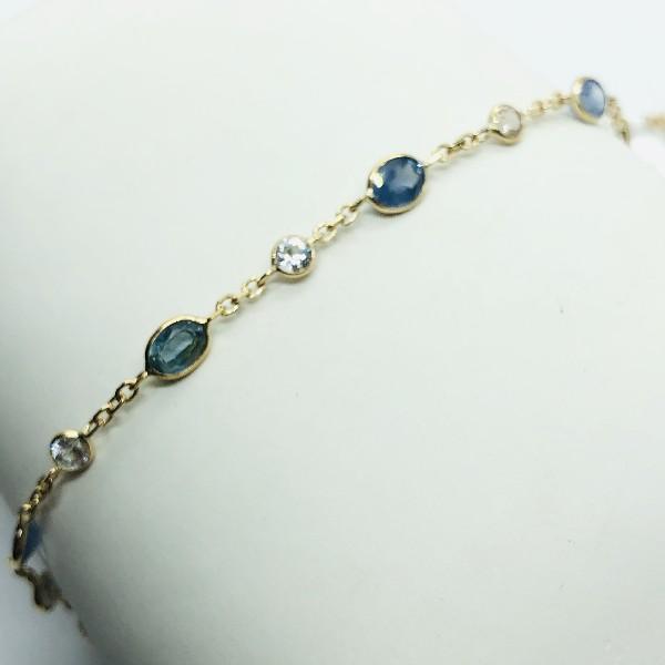 14K Yellow Gold Ceylon Blue Sapphire Ceylon White Sapphire 4.1ct Bracelet