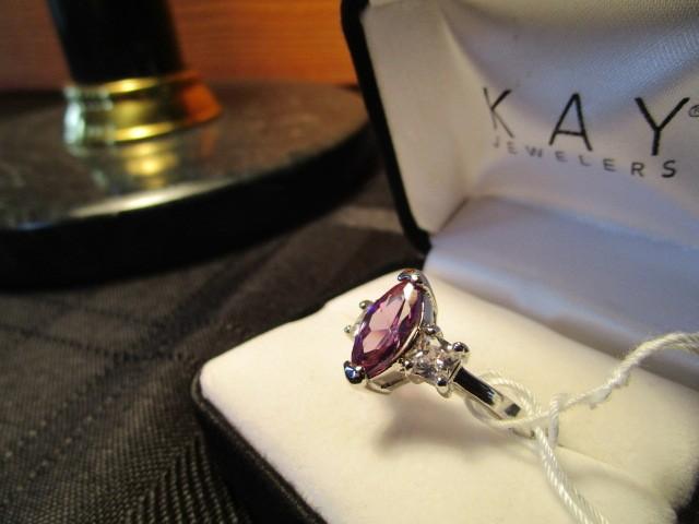 Ladies Ring Amethyst Stone w/ 2 Diamonds