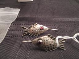 Pair - 925 Fish Earrings w/ Red Stone Eyes