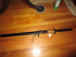 Katana w/ Wood Handle/Hilt "B" Engraved Hilt w/ Matching Wood Sheath