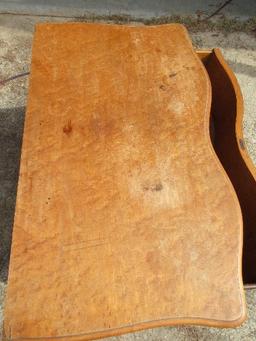 Elegant Birds Eye Maple 2 Drawer Chest w/ Serpentine Front, Paw Feet on Wooden Casters