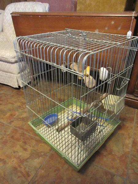 Large Metal Wire Bird Cage w/ Perches, Feeders & Removable Tray Base For Cleaning