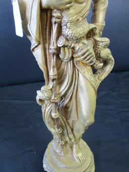 Asian Wise Man Figurine Gilted w/ Phoenix Birds Curled Motif Base