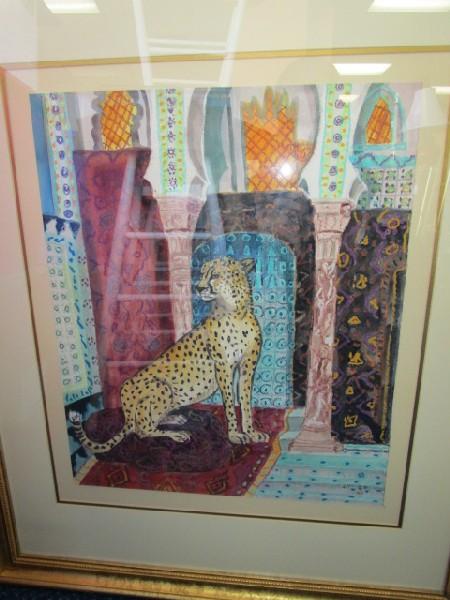 Pair - Leopard in Ornate/Opulent Scenes Hand Painted Watercolors