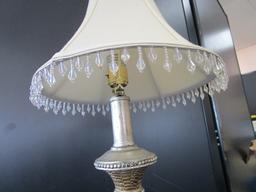 Beaded Twist Design Lamp w/ Shade w/ Bobeches, Antique Patina