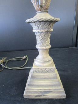 Antique Patina Lattice Design Lamp Acanthus Leaf Base w/ Shade
