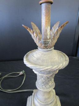 Antique Patina Lattice Design Lamp Acanthus Leaf Base w/ Shade