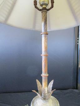 Antique Patina Lattice Design Lamp Acanthus Leaf Base w/ Shade