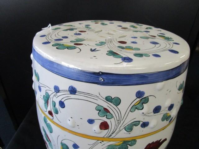 Large Chinoiserie Style Ceramic Décor, Pierced Motif, Blue/Yellow/Green Design