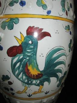 Large Chinoiserie Style Ceramic Décor, Pierced Motif, Blue/Yellow/Green Design