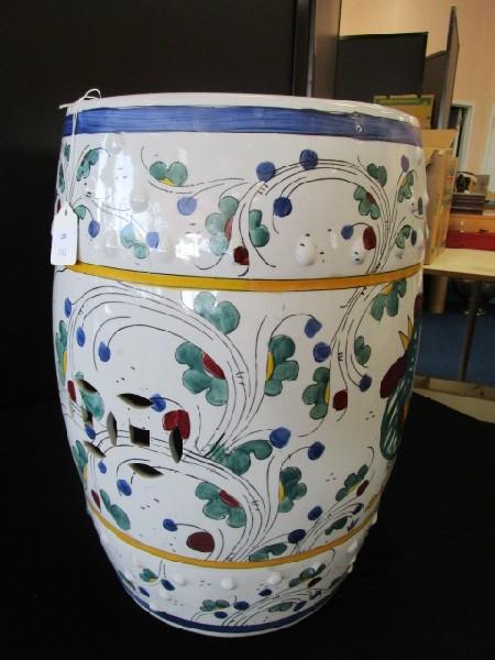 Large Chinoiserie Style Ceramic Décor, Pierced Motif, Blue/Yellow/Green Design