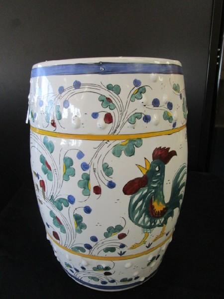 Large Chinoiserie Style Ceramic Décor, Pierced Motif, Blue/Yellow/Green Design