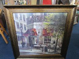 French Café Corner Scene Print in Antiqued Patina Wood Frame/Matt