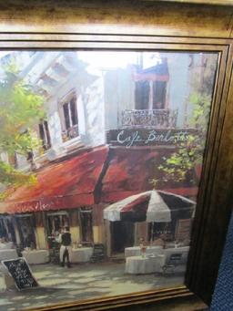French Café Corner Scene Print in Antiqued Patina Wood Frame/Matt