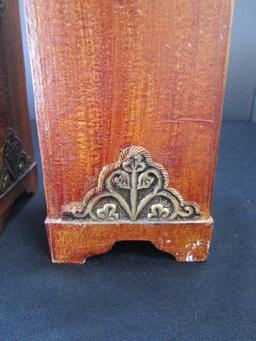 Pair - Ornate/Curled Motif Flour/Spice Containers Gilted w/ Lids