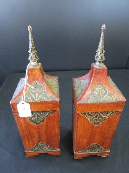 Pair - Ornate/Curled Motif Flour/Spice Containers Gilted w/ Lids