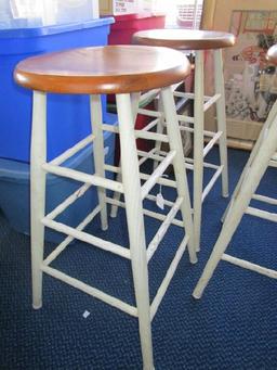 3 White/Wood Top Stools w/ Stretchers