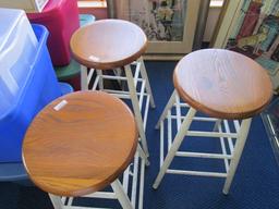 3 White/Wood Top Stools w/ Stretchers