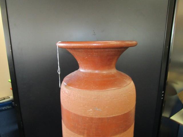 Large Clay/Ceramic Striped Floor Standing Vase Narrow Neck To Wide Top