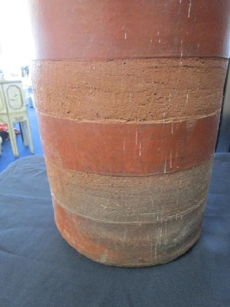 Large Clay/Ceramic Striped Floor Standing Vase Narrow Neck To Wide Top