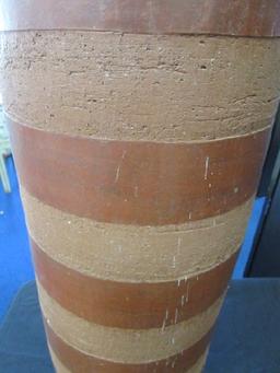 Large Clay/Ceramic Striped Floor Standing Vase Narrow Neck To Wide Top