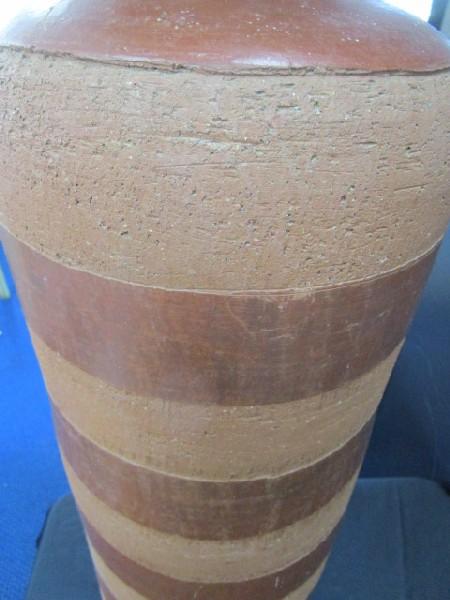 Large Clay/Ceramic Striped Floor Standing Vase Narrow Neck To Wide Top