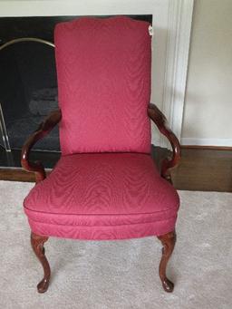 Queen Anne Style Shepherd's Crook Arm Chair on Cabriole Leg & Mahogany Trim