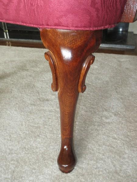 Queen Anne Style Shepherd's Crook Arm Chair on Cabriole Leg & Mahogany Trim