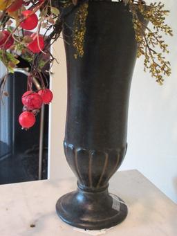 H.T. Ardinger & Son Co. Ceramic Embossed Design Vase w/ Floral & Greenery Arrangement