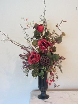 H.T. Ardinger & Son Co. Ceramic Embossed Design Vase w/ Floral & Greenery Arrangement