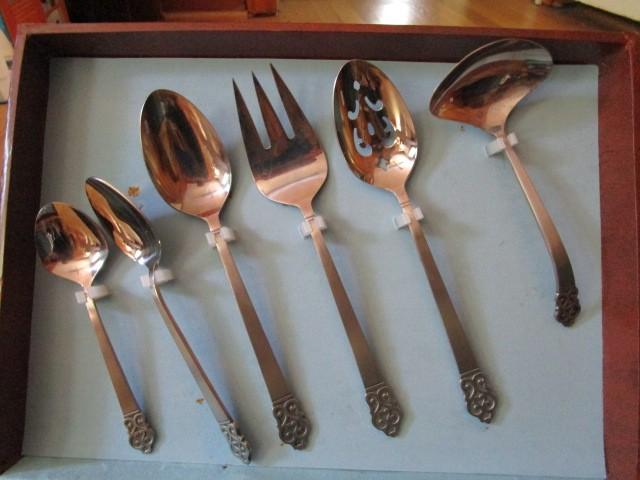 Rogers Stainless Lot - Knives, Forks, Spoons, Meat Fork, Serving Spoon, Etc.