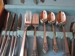 Rogers Stainless Lot - Knives, Forks, Spoons, Meat Fork, Serving Spoon, Etc.