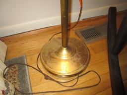 Brass Column/Spindle Design Torchiere Lamp 57" H w/ Shade, Laurel Leaf Finial