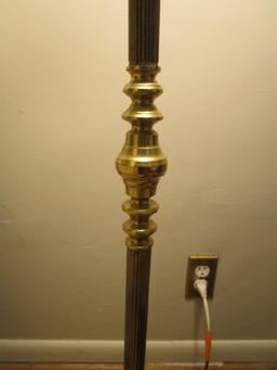 Brass Column/Spindle Design Torchiere Lamp 57" H w/ Shade, Laurel Leaf Finial