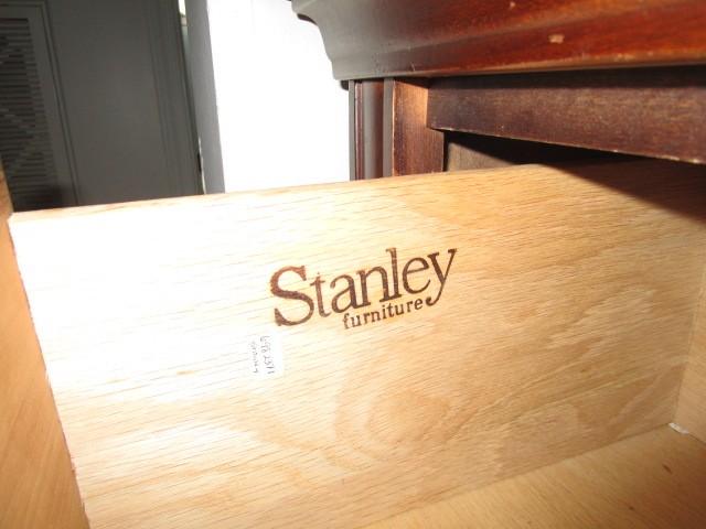 Stanley Furniture 2 Drawer Side Table, Bracket Feet, 3 Wood, Circle Motif Pulls, Dovetailed