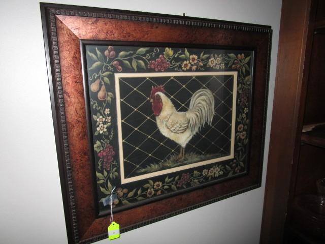 White Hen/Rooster Print by Kimberly Poloson in Grape/Floral Matt, Antique Patina Frame