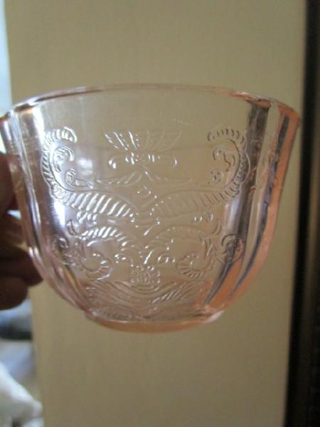 Rose Depression Glass 7 Saucers, 6 Cups 6" D