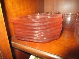 Rose Depression Glass 7 Saucers, 6 Cups 6" D